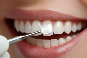 A dental hygienist cleaning teeth before a professional whitening session.