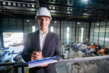 Welcoming view of an industrial workspace with a supervisor conducting inspections and coordinating...