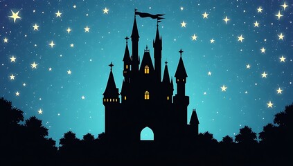 Majestic Castle Silhouetted Against A Starry Night Sky
