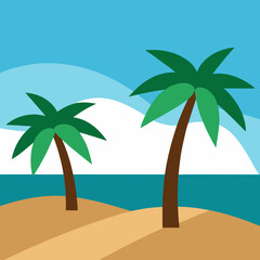 Minimalist Tropical Beach Illustration with Calm Waves and Golden Sand