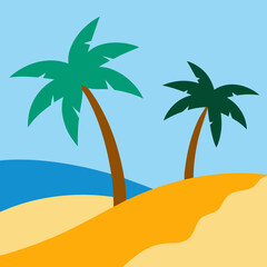 Minimalist Tropical Beach Illustration with Calm Waves and Golden Sand