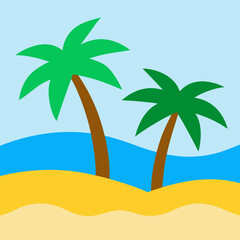 Minimalist Tropical Beach Illustration with Calm Waves and Golden Sand