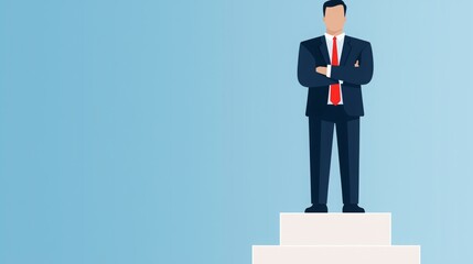 Obraz premium A businessman stands confidently on a pedestal, symbolizing success and achievement.