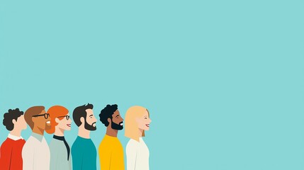 Illustration of diverse people standing in profile against a solid background.