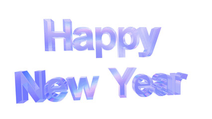 3d Happy new year text with aberration effect isolated on a transparent background. Blue tone. 3d transparent elements for graphic design.