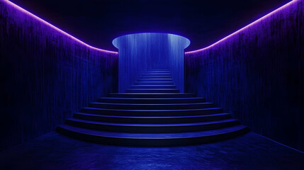 Abstract 3D Staircase Illustration in Blue Neon