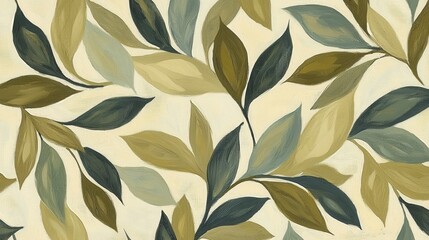 Elegant Leaf Pattern in Soft Greens and Blues for Modern Interior Design