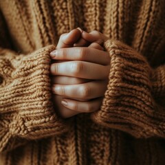 person holding hands wearing a sweater