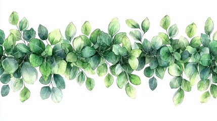 Lush Green Leaves Watercolor Border Design for Nature-Themed Crafts and Projects