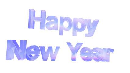 3d Happy new year text with aberration effect isolated on a transparent background. Blue tone. 3d transparent elements for graphic design.