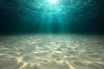 Fototapeta premium Ocean depth. Underwater empty landscape, ocean bottom, sea wave. AI , isolated on white background, , copy space, copy space for text,