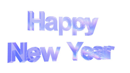 3d Happy new year text with aberration effect isolated on a transparent background. Blue tone. 3d transparent elements for graphic design.