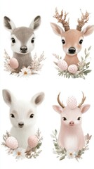 Fototapeta premium Adorable illustrated deer with eggs, perfect for spring decor