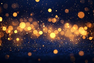 Obraz premium Glowing particles on dark blue background, flying glitter, technology abstract blurry banner design, Generative AI