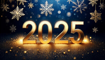 2025 is in gold letters beside a glass of champagne