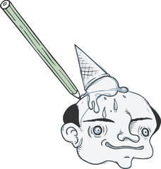Drawing ice spilled in funny head design