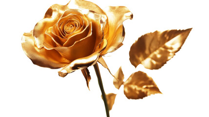 Golden rose, isolated on transparent background