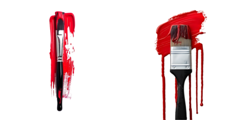 Paintbrush Stroke with dripping red paint. Generative AI.