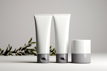 Cosmetic hand or facial beauty cream packaging mockup. Make-up products or moisturizers isolated on a white background. Mock up