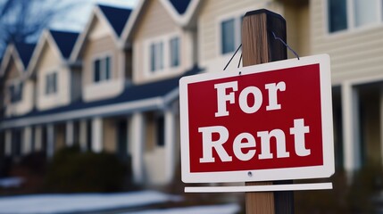 Obraz premium For rent sign displayed on a residential building, symbolizing opportunities for new beginnings and the dynamic nature of urban living.