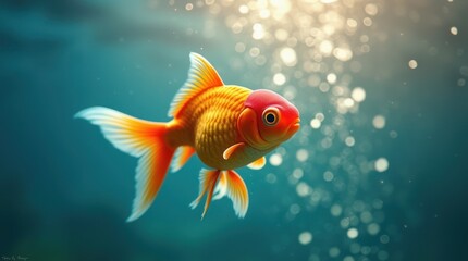 Fototapeta premium Vibrant Orange Goldfish Swimming Gracefully in Soft Light Underwater