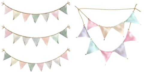 Pastel bunting png sticker, cute festive and colorful clipart . Generative AI.