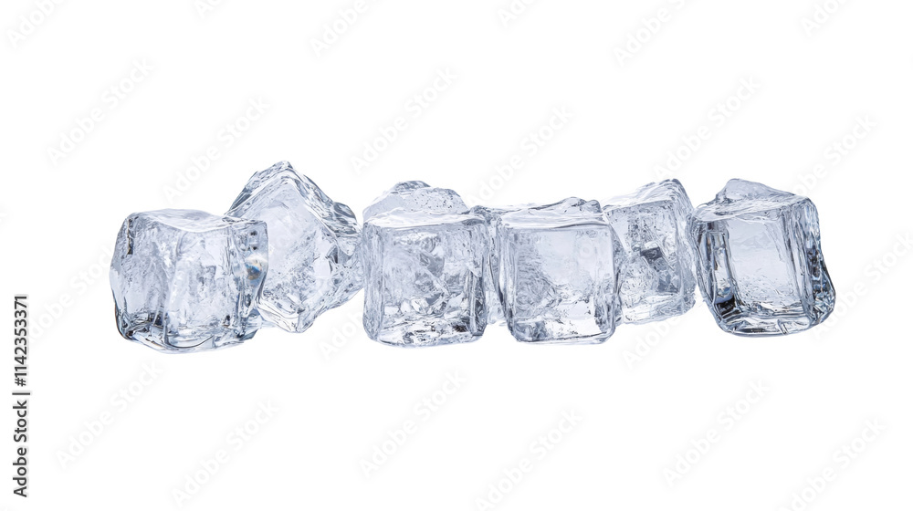 Poster clear shiny ice cubes on transparent background