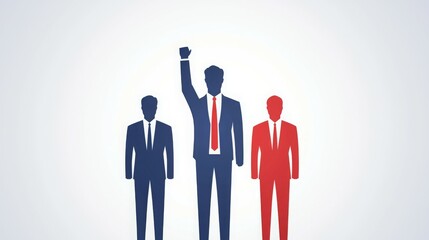 Three stylized figures, one raising a fist, symbolizing leadership and empowerment.