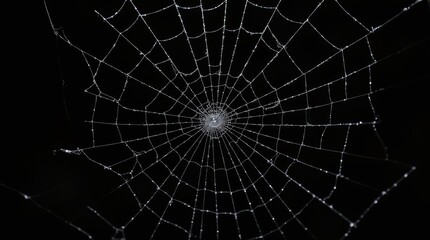 Fototapeta premium Intricate Spider Web Glistening Against a Dark Backdrop