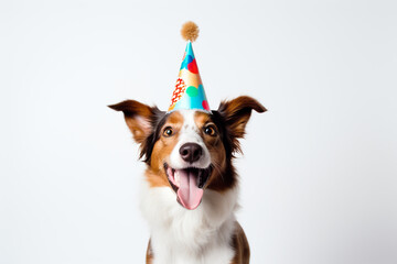 Cheerful Dog Celebrating in a Festive Birthday Hat