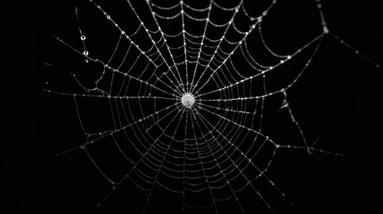 Obraz premium Intricate Spider Web Glistening in the Dark With a Spider at Its Center
