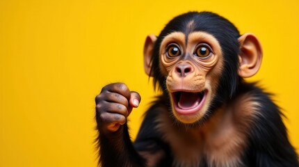 Curious Chimpanzee With Expressive Eyes Against a Bright Yellow Backdrop