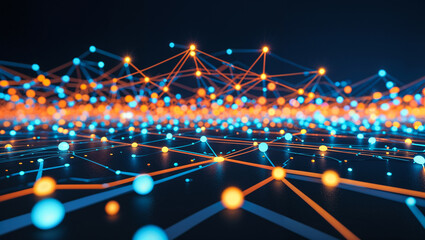 Futuristic Digital Network: Abstract Interconnected Web of Lines and Nodes