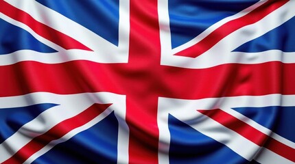Fototapeta premium Textured Fabric of the United Kingdom Flag in Vibrant Red, White, and Blue