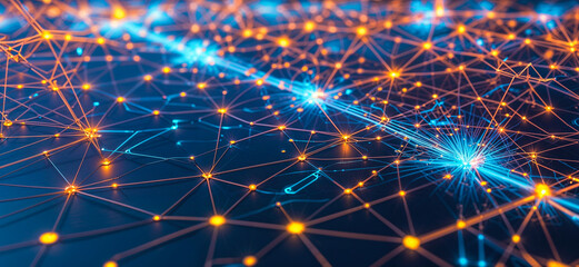 Obraz premium Futuristic Digital Network: Abstract Interconnected Web of Lines and Nodes