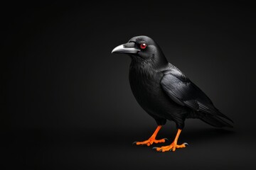 A haunting image of a crow intently watching something in the darkness, its sharp eyes glowing faintly amidst the shadows