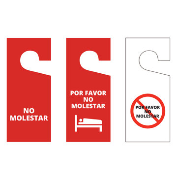 Red and white no molestar door hanger tags on a white background (trad. do not disturb)