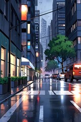Fototapeta premium 비오는도시거리