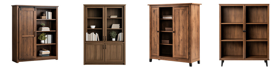 Collection of stylish and versatile wooden furniture pieces including shelves cabinets sideboards and display units