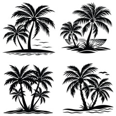 date palm tree sea beach same vector silhouette