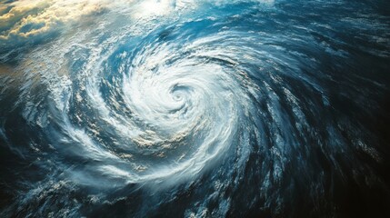Tropical storm depicted in vivid detail, with heavy rain bands and gale-force winds churning the sea into massive waves.