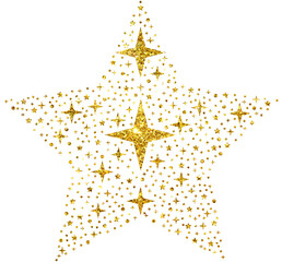 Christmas Gold Glitter Stars decoration, transparent background