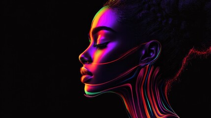Fototapeta premium Artistic portrait of a woman with colorful lighting. Generative AI image