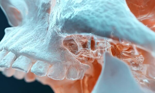 Detailed examination of a human skull highlighting internal structures and features