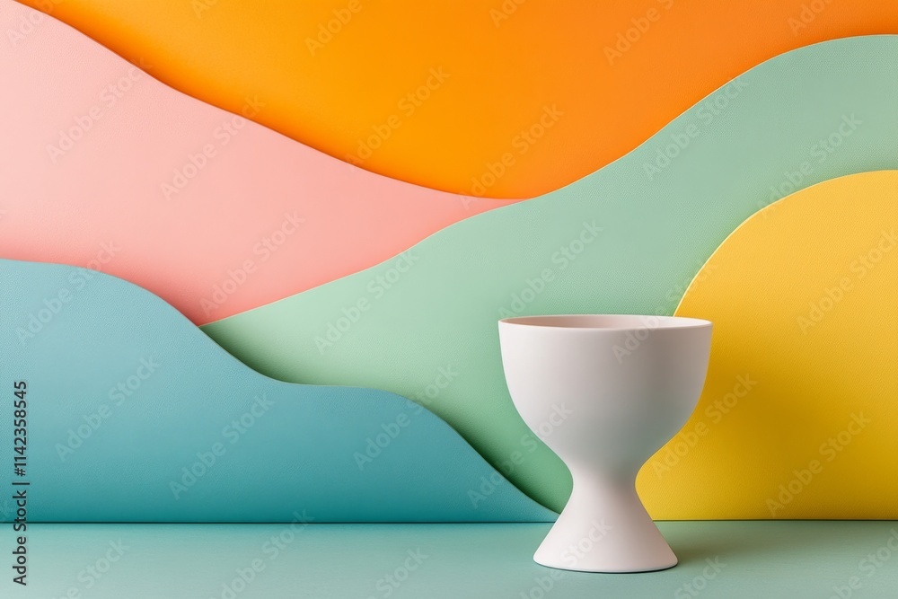 Poster a minimalist depiction of a clean white funnel on a soft pastel background, with smooth and simple c
