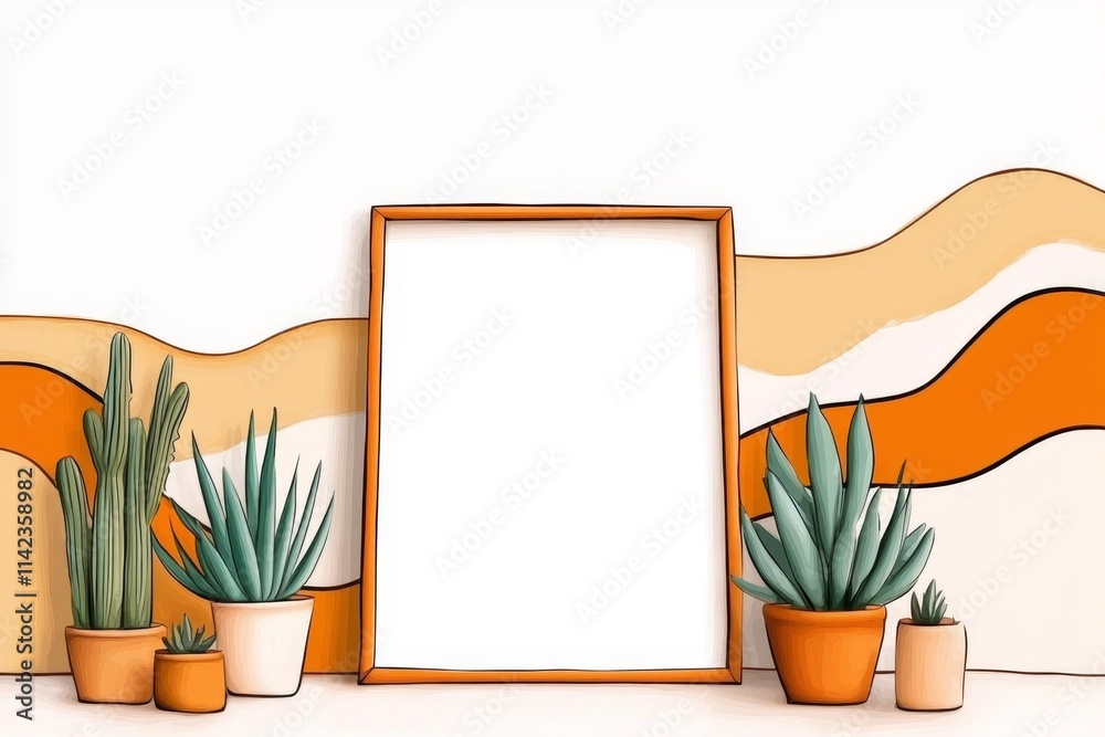 Poster a minimalist illustration of a rectangular frame with clean, geometric lines, drawn in soft monochro