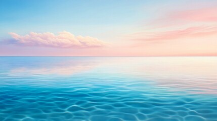 Naklejka premium Calm lake, crystal-clear water reflecting soft pastel skies