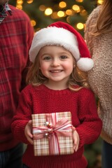 Joyful christmas moment young girl with gift cozy home family gathering festive atmosphere heartwarming scene