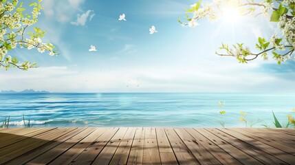 Fototapeta premium Enchanting Spring Seaside Backdrop: Azure Waves, Golden Sands, Seagulls Soaring, Beachcombing, Sunlit Shores, Coastal Breezes, Seashell Treasures, Vacation Vibe, Ocean Horizon, Dune Landscapes & More