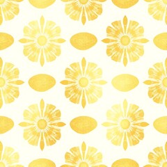 Golden Floral Pattern: A seamless watercolor design featuring radiant yellow flowers and ovals, perfect for adding a touch of elegance and sunshine to any project. 